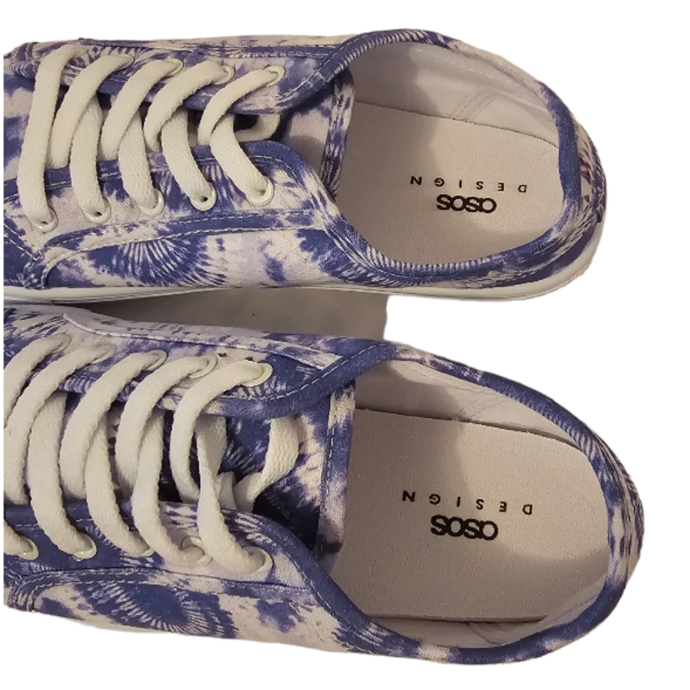 Blue and White ASOS Design Women's Dizzy Heart Tie Dye Lace Up Sneakers - Picture 8 of 14